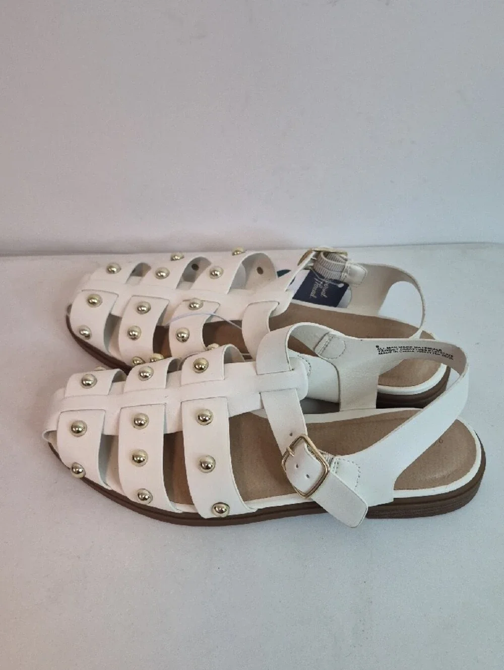 Target White Gladiator Sandals with Gold Studs Size 9